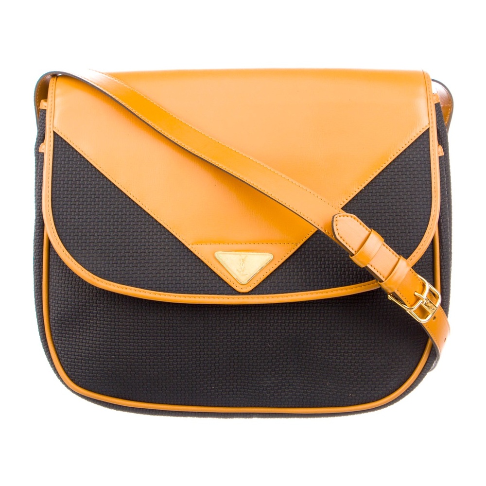 YSL EUC Vintage Canvas Leather Trimmed Crossbody Bag!